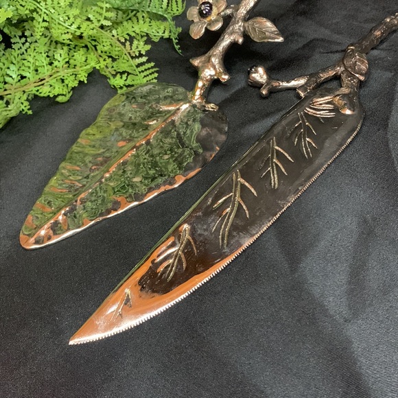 Bombay company amethyst collection silver branch & leaf wedding cake serving set - Picture 4 of 12